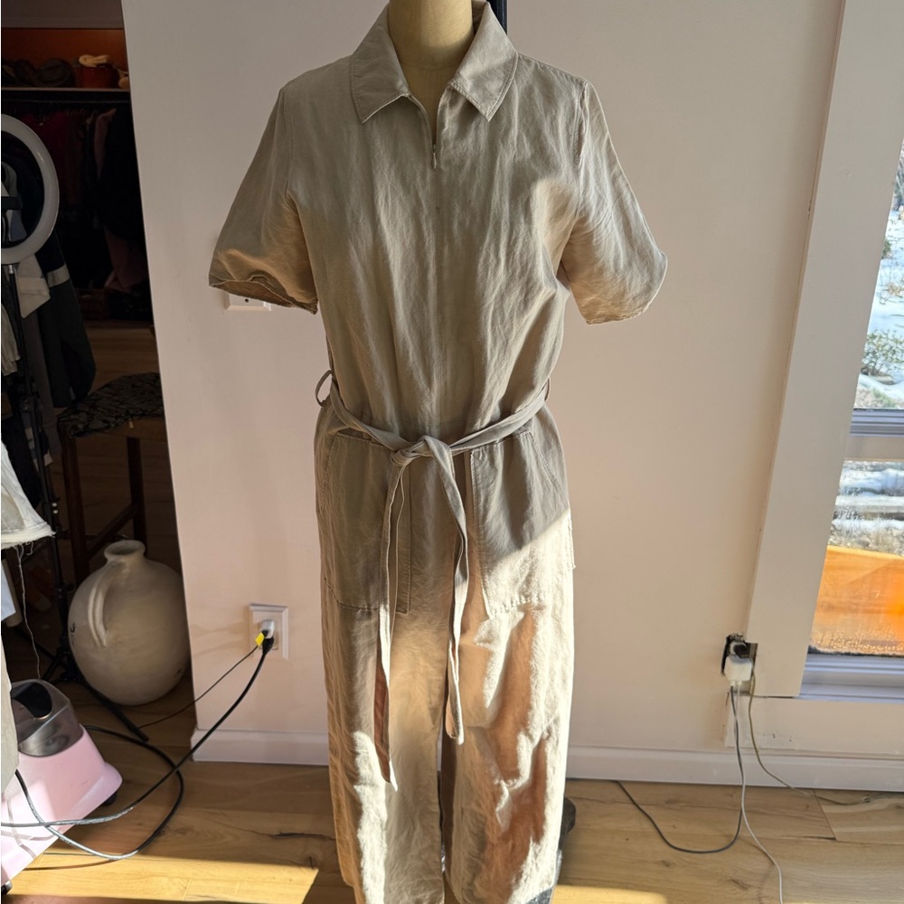 COS Tan Cotton Linen Short Sleeve Jumpsuit 8